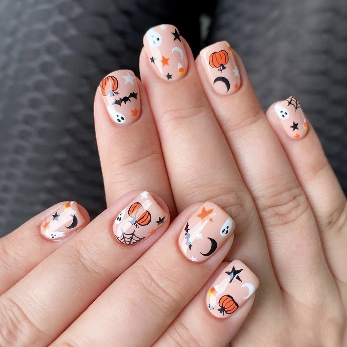 Halloween Pumpkin Spider Nails