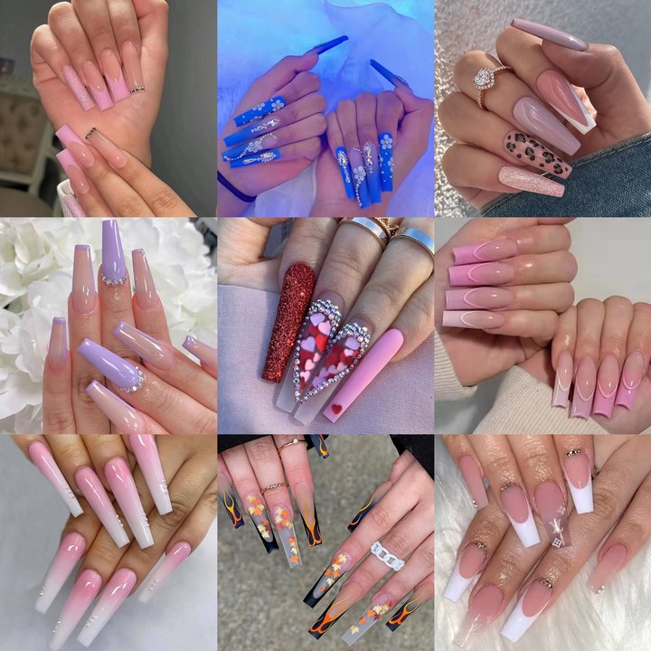 Long Length Press-on Nails mixed styles(9 Sets Nails Deal)