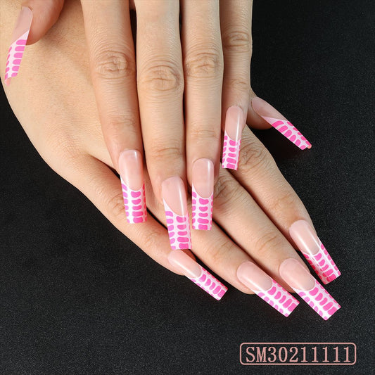 Long Square Pink Press On Nails