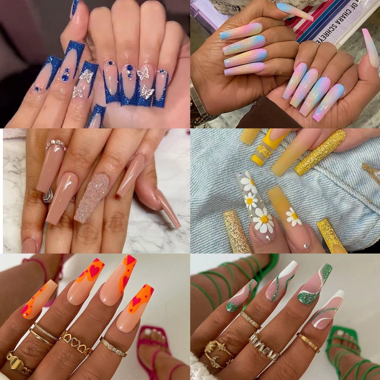 Long Length Press-on Nails mixed styles(6 Sets Nails Deal)
