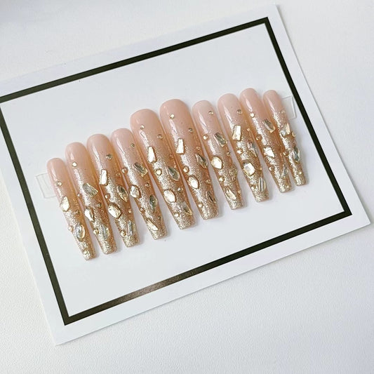 Rose gold diamond Handmade Nails