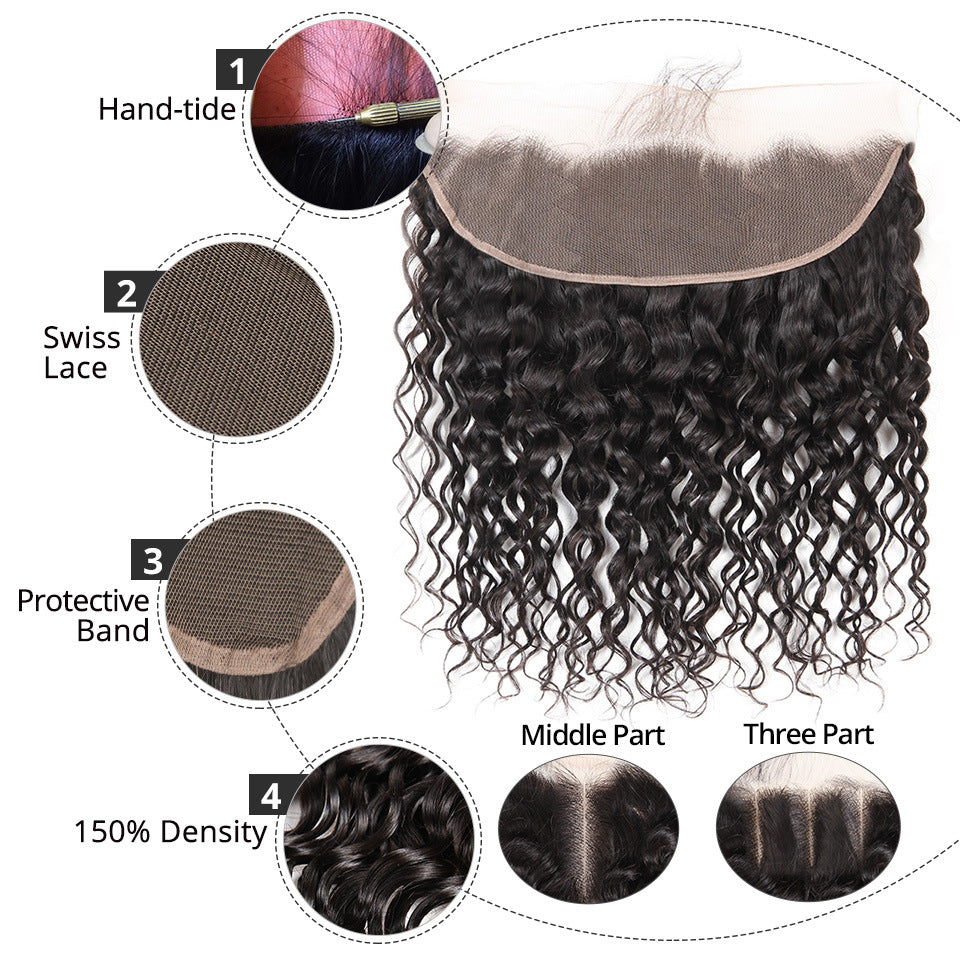 100% Virgin Human Hair Water Wave Ear to ear 13*4 Swiss Lace Frontal