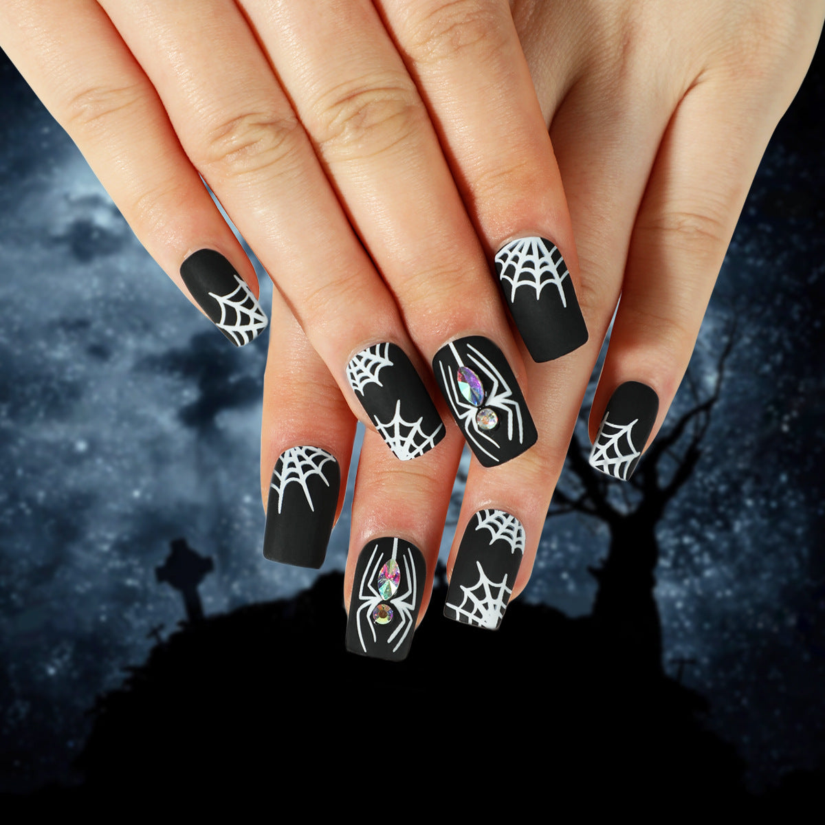 Black Matte White Spider Web Halloween