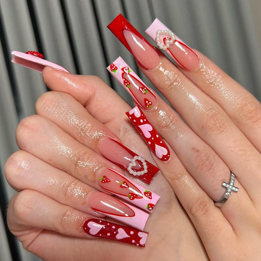 Love Pearl French Strawberry Valentine Nails