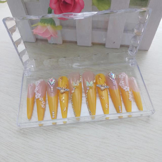 Goose yellow water droplets butterfly flowers Handmade Nails