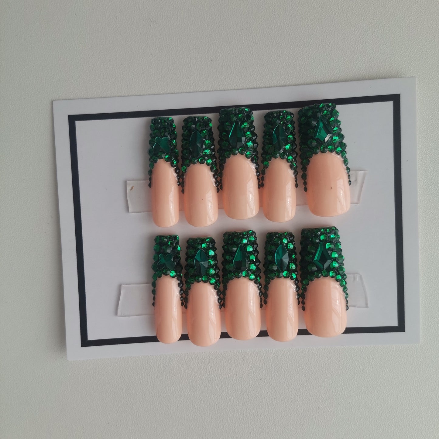 Trapezoidal Green Drill Handmade Nails