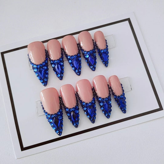 Water droplet blue diamond pink Handmade Nails