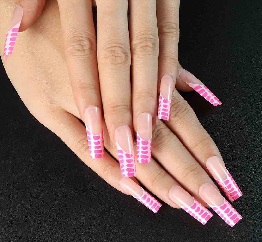 Long Square Pink Press On Nails