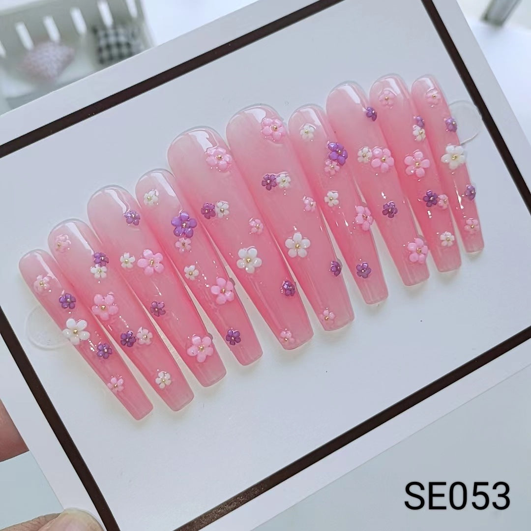 Pink 5-petal 3-color small flower Handmade Nails