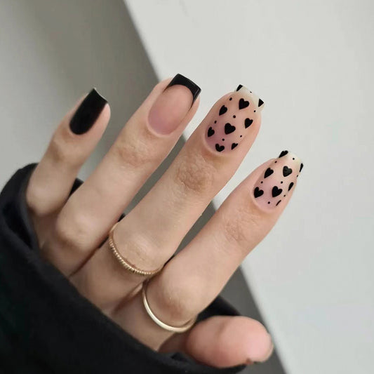 Black Little Heart Valentine Nails