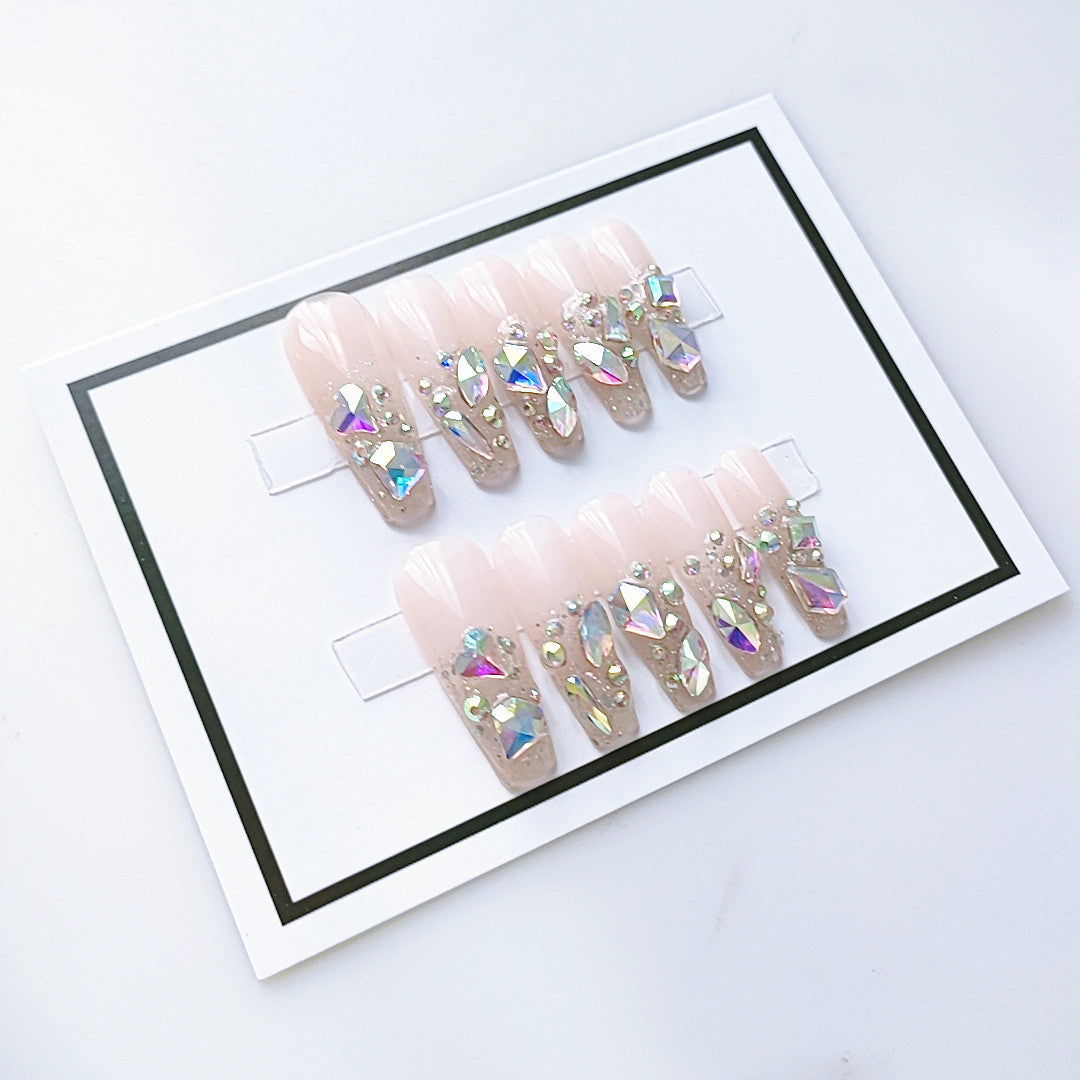 Light blue irregular diamond Handmade Nails