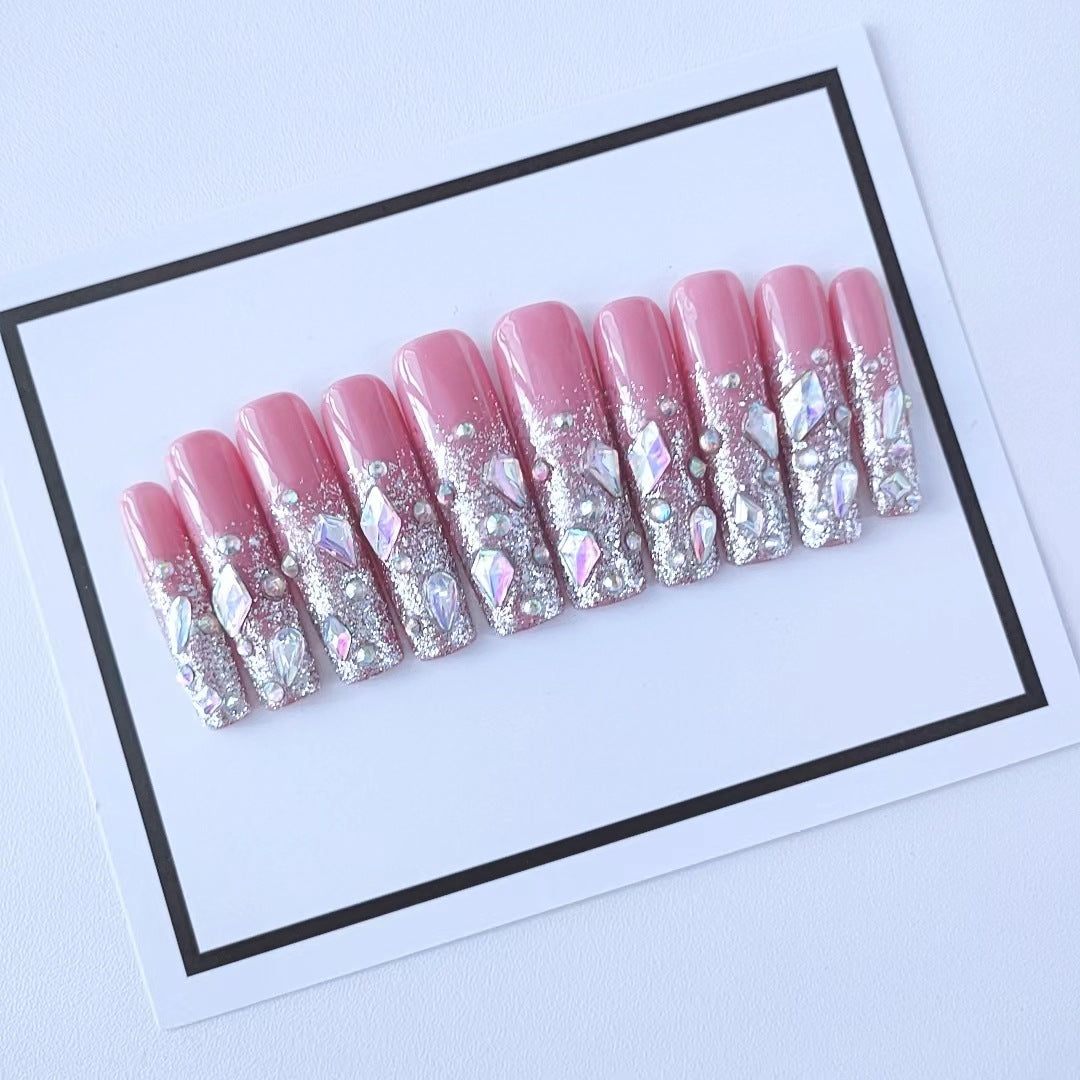 Silver Glitter Powder Handmade Nails