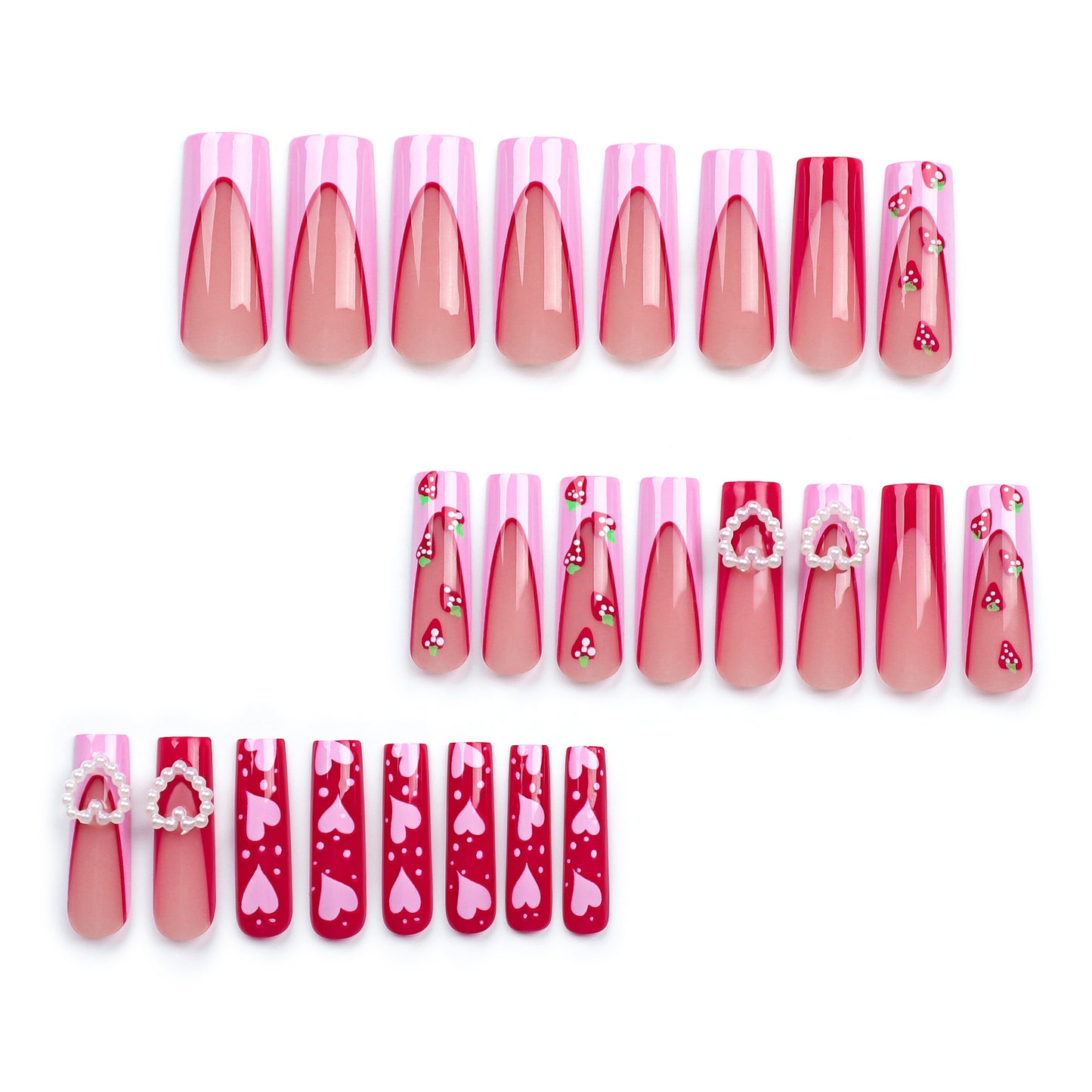 Love Pearl French Strawberry Valentine Nails