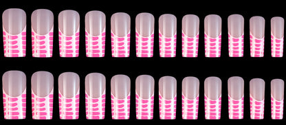 Long Square Pink Press On Nails