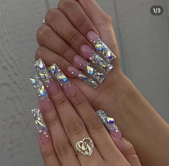 Silver Glitter Powder Handmade Nails