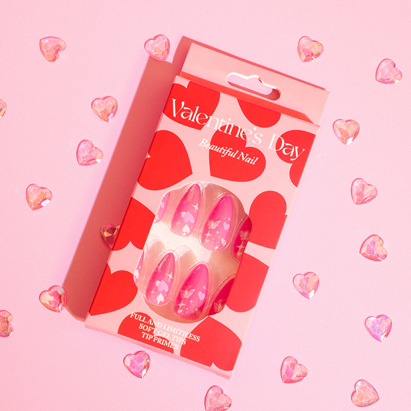 Girl Pink Cat's Eye Valentine Nails