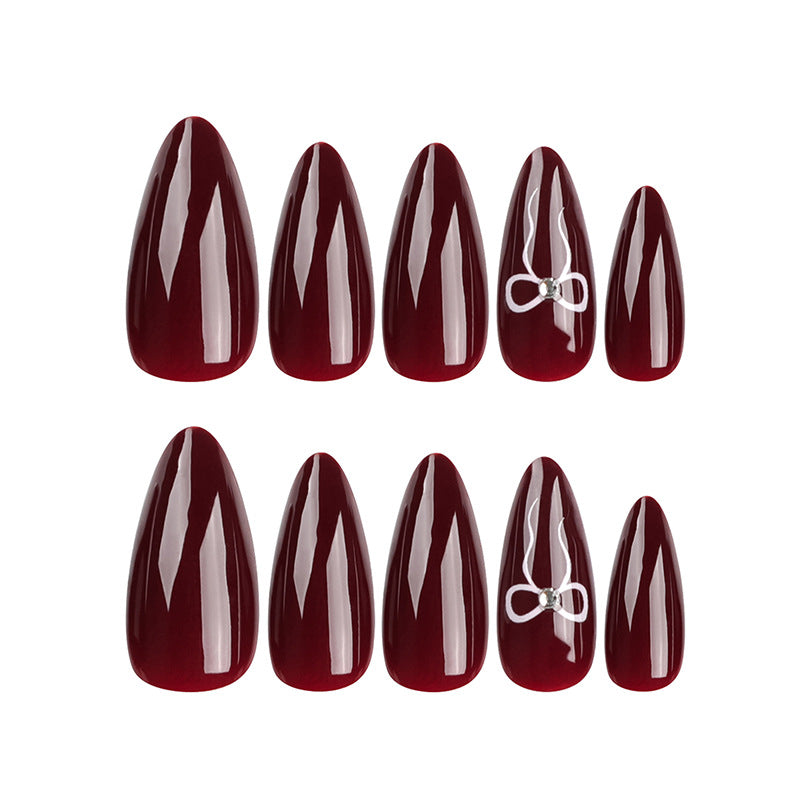 Wine Red Bow Valentine Nails