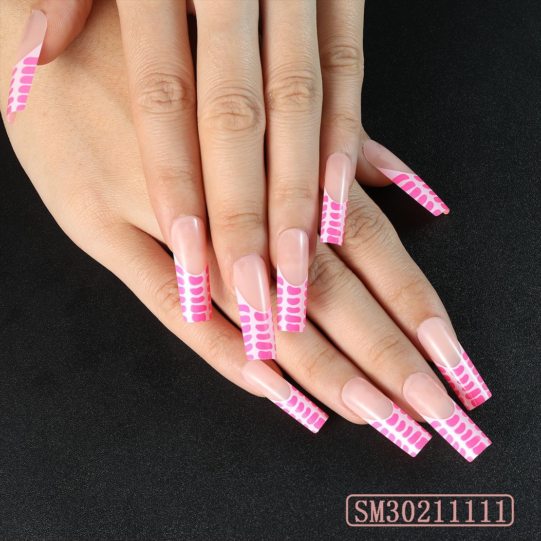 Long Square Pink Press On Nails