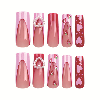 Love Pearl French Strawberry Valentine Nails