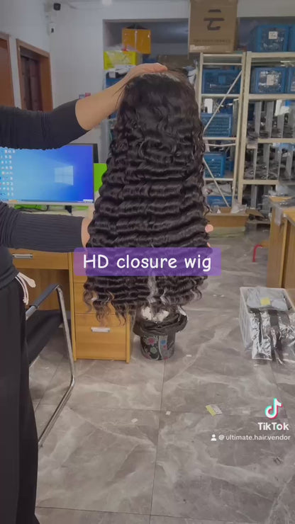 5x5 HD Lace Closure Wig Deep Wave – 100% Virgin Human Hair, Free Shipping